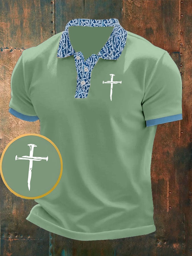 Men's Faith Printed Button Design Polo Shirt