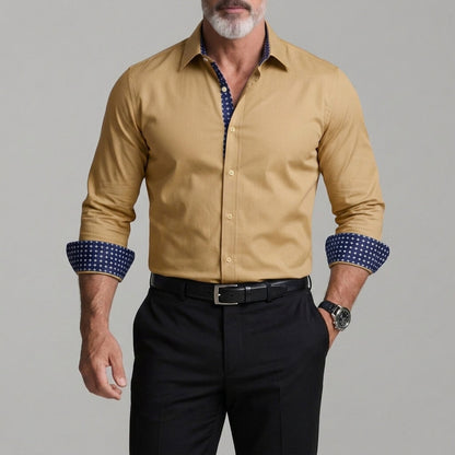Men's Classic Geometric Pattern Splicing Cuffs Slim Fit Long Sleeve Shirt