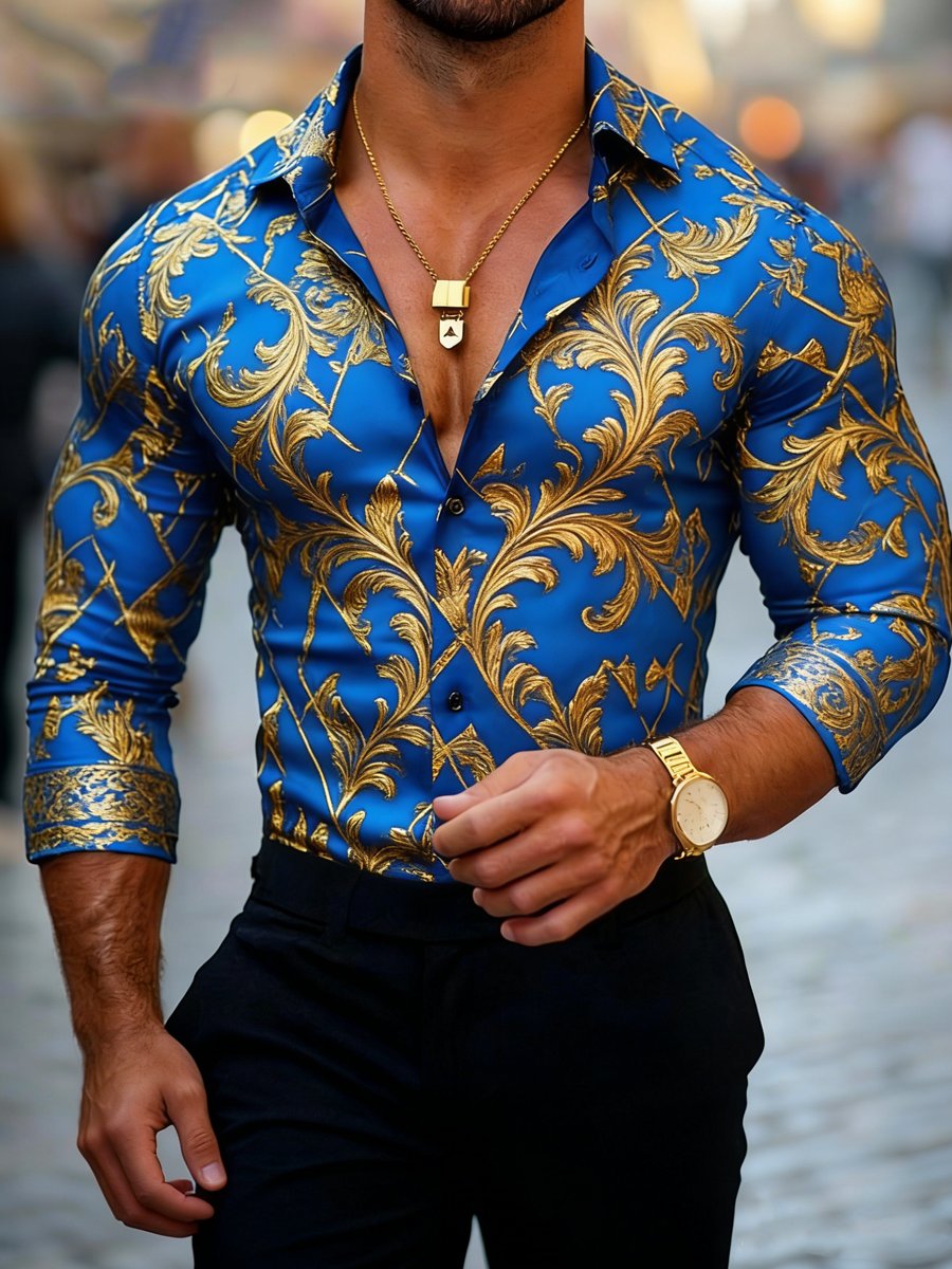 Men's Luxury Business Floral Print Long-Sleeve Shirt