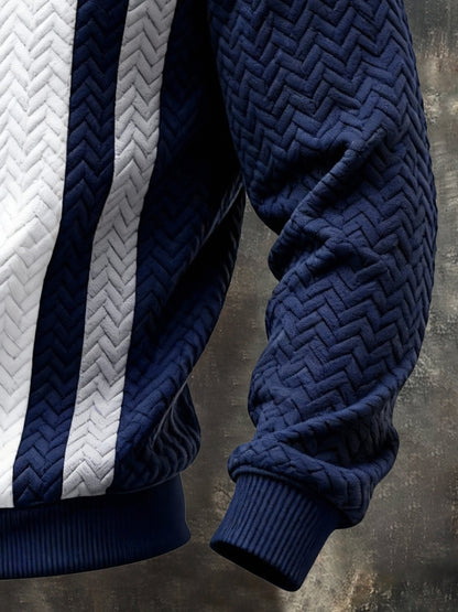 Men's Vintage Jacquard Textured Comfortable Color-Block Zip-Up Sweatshirt