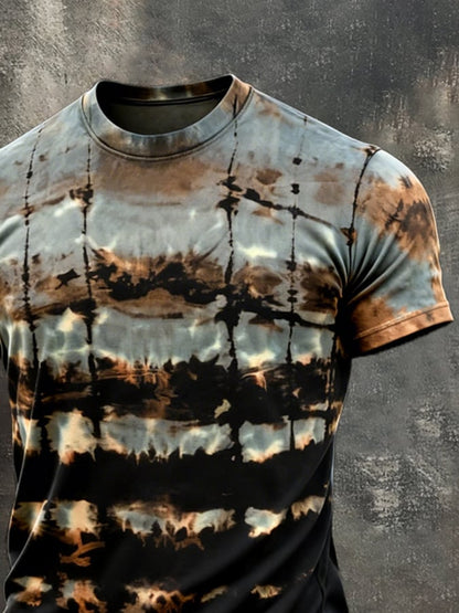 Men's Retro Print Crew Neck Short Sleeve T-Shirt