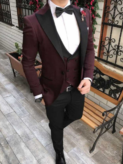 Men's Business Single-Breasted Solid Color Three-Piece Suit