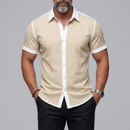 Men's Vintage Polka Dot Print Button-Up Slim Short Sleeve Shirt