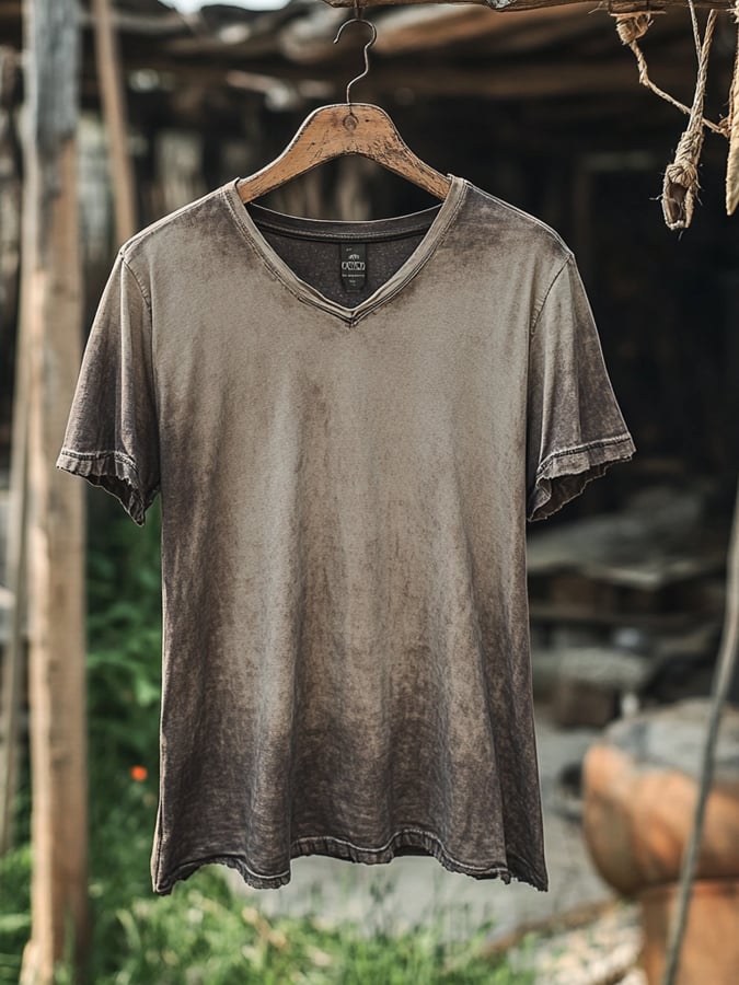 Men's Vintage Distressed V-Neck T-Shirt