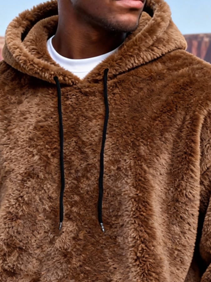 Men's Vintage Warm Coral Fleece Hooded Sweatshirt