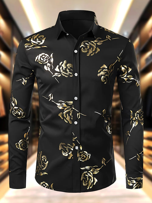 Men's Satin Luxe Floral Long Sleeve Button-Down Shirt