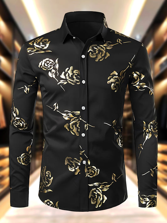 Men's Satin Luxe Floral Long Sleeve Button-Down Shirt