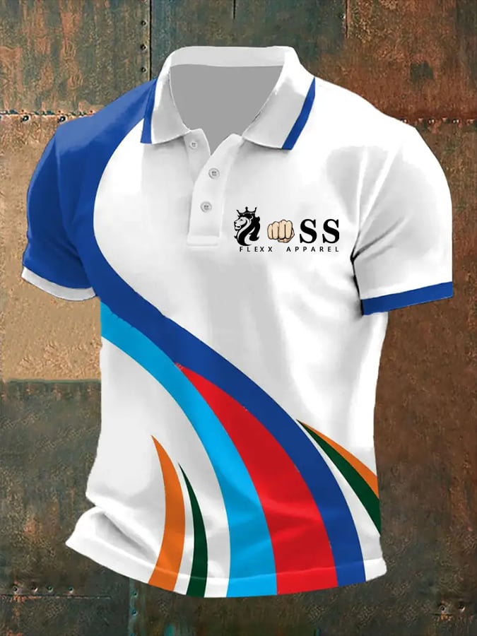 Men's Retro Letter Print Casual Polo Shirt