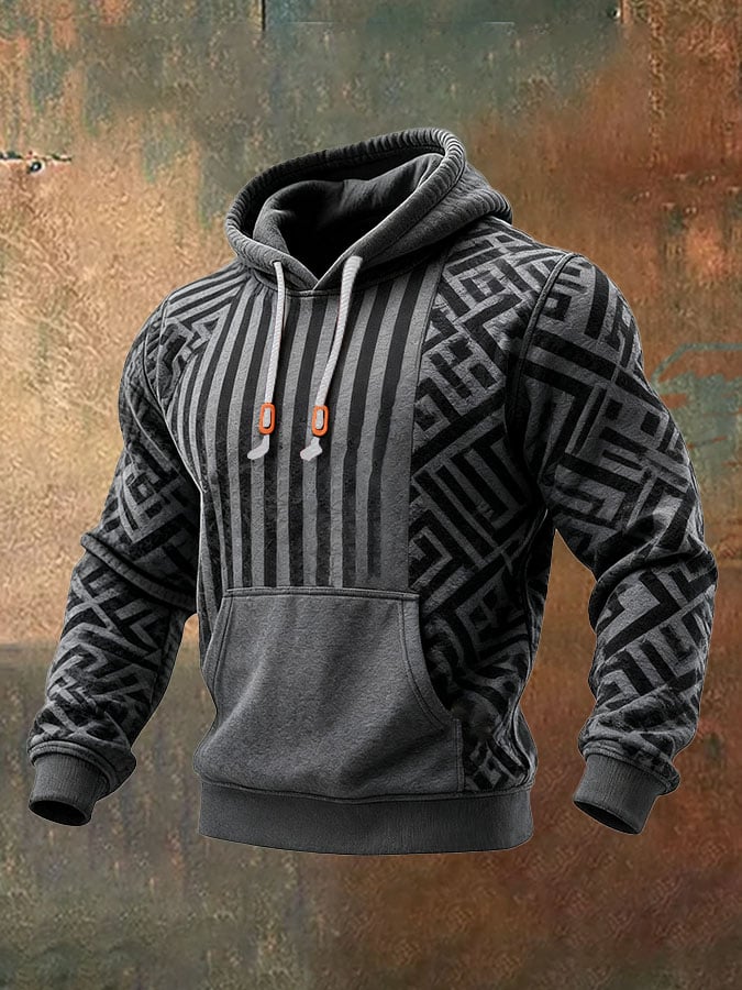 Men's Casual Retro Plaid Print Long Sleeve Hooded Sweatshirt