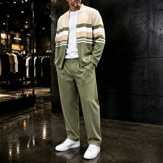 Men's Striped Cardigan and Pants Two-Piece Set
