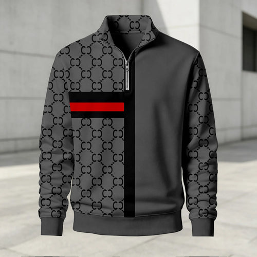 Men's Printed Stand-Up Collar Zip-Up Hoodie