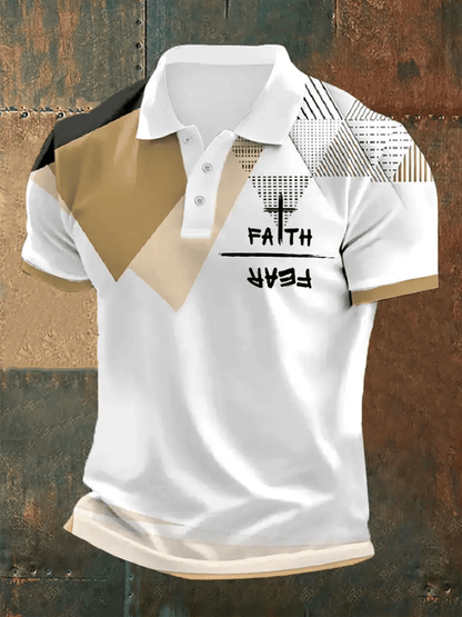 Men's Retro Faith “Faith Over Fear�? Casual Printed Polo Shirt