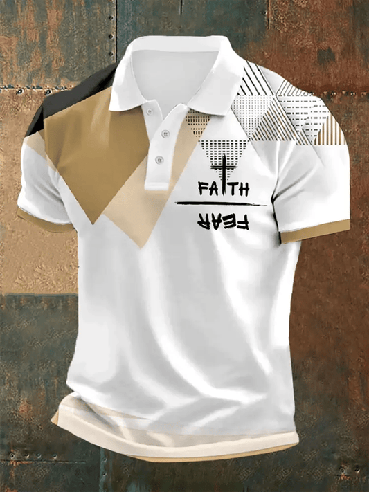 Men's Retro Faith “Faith Over Fear�? Casual Printed Polo Shirt