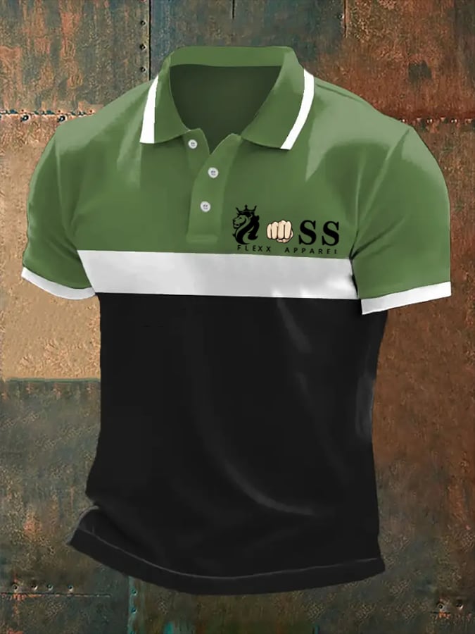 Men's Retro Letter Print Casual Polo Shirt