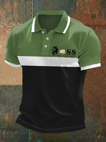 Men's Retro Letter Print Casual Polo Shirt