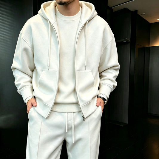 Men's Casual Hooded Cardigan Jacket and Pants Two-Piece Set
