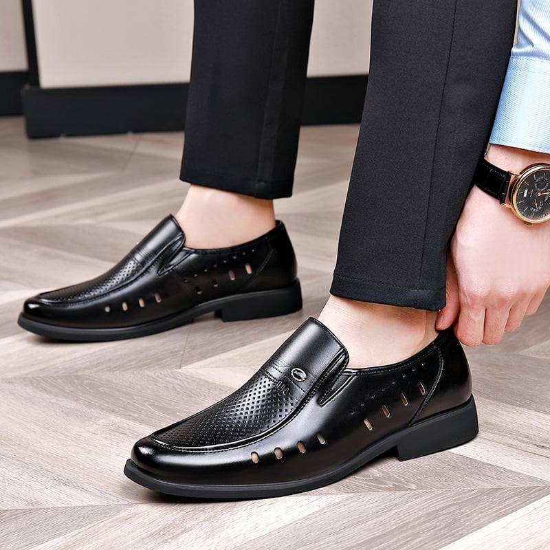 Pointed British Men's Business Formal Hollow Leather Shoes