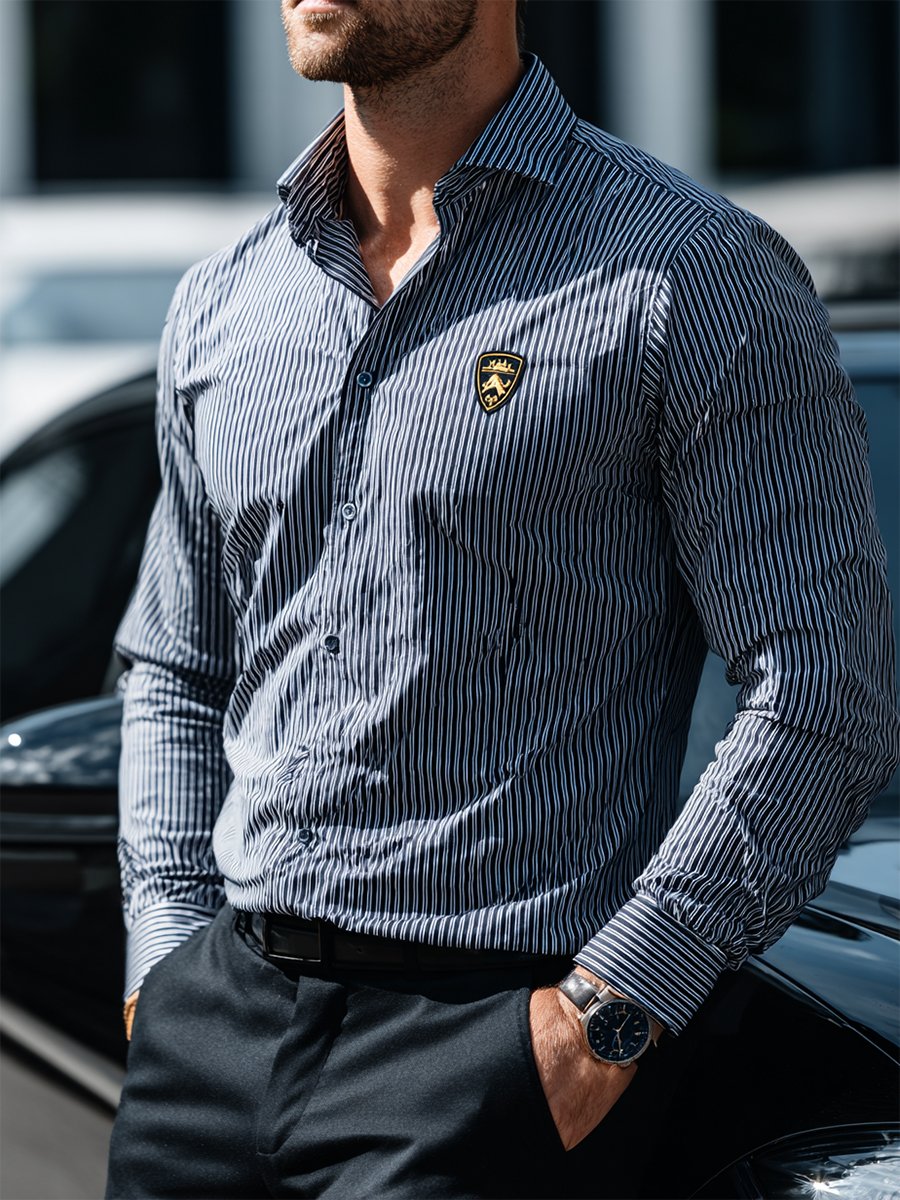 Men's Retro Casual Striped Business Long Sleeve Shirt