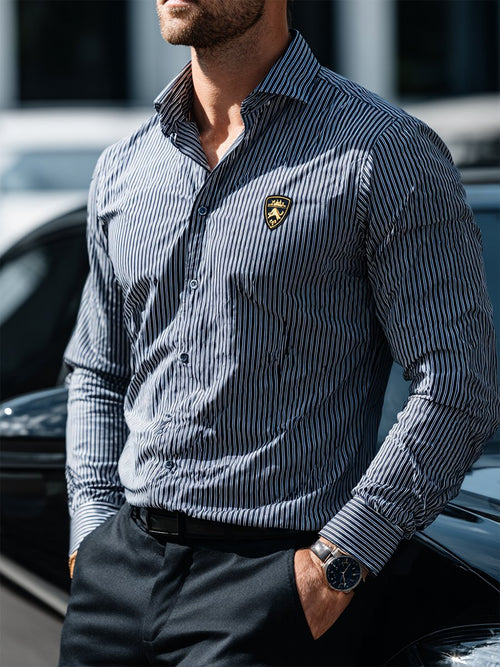 Men's Retro Casual Striped Business Long Sleeve Shirt