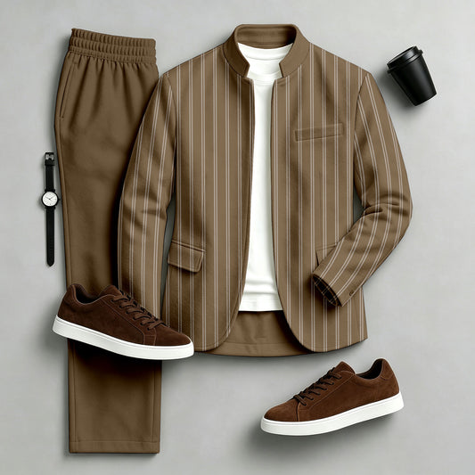 Men's Printed Stand-Collar Jacket and Pants Set
