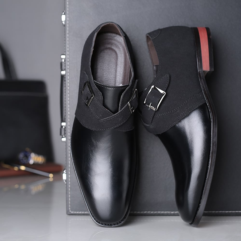 Trendy Color Matching Double Buckle Slip-On British Style Men'S Shoes