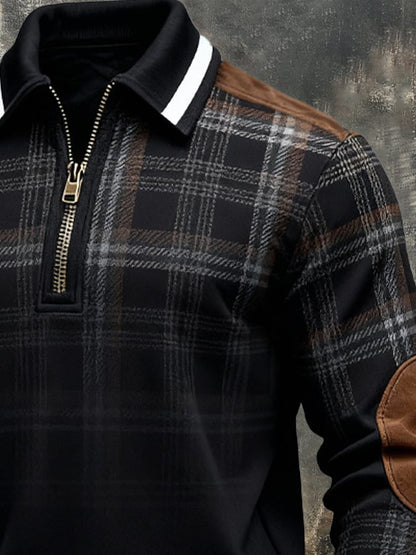 Men's Retro Color Block Print Zipper Sweatshirt