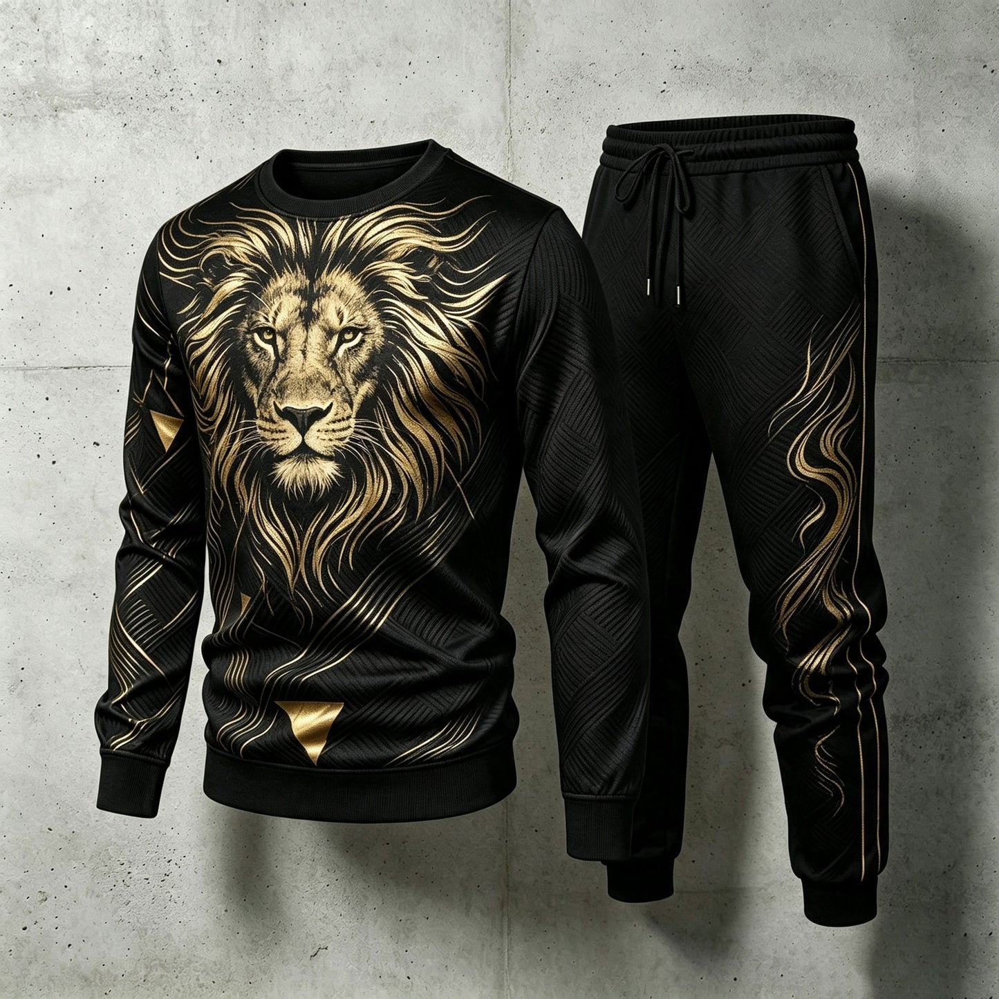 Men's Black Crew-Neck Long-Sleeve Shirt and Pants Set