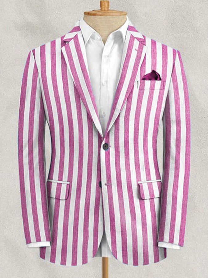 Men's Retro Single Breasted Striped Gentleman Business Suit Jacket