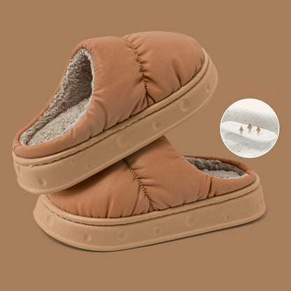 Indoor Home Warm, Non-Slip, Fleece-Lined, Thickened, Soft-Bottomed, Waterproof Cotton Slippers