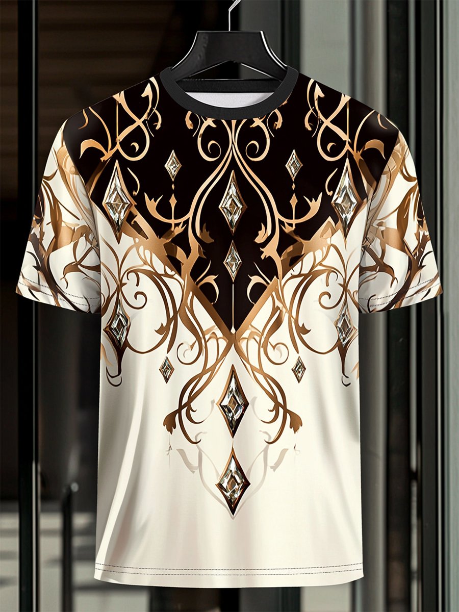Men's Business Luxury Printed  Cotton Short Sleeve T-Shirt