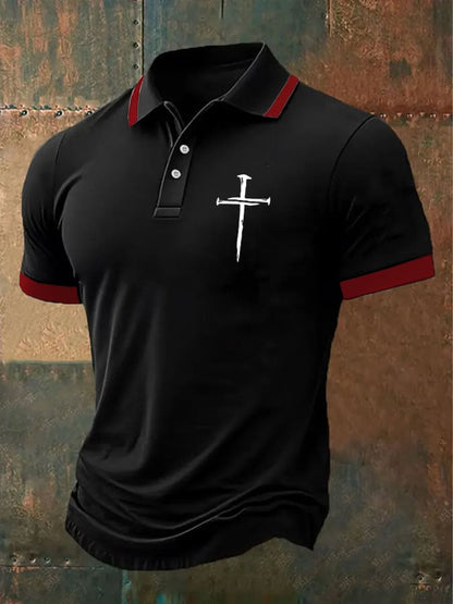 Men's Retro Faith  Casual Printed Polo Shirt