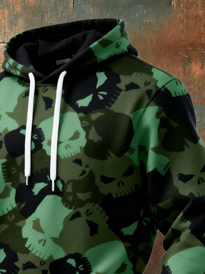 Men's Retro Distressed Color Block Camouflage Print Casual Long Sleeve Sweatshirt