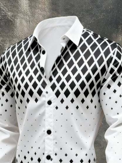 Men'S Vintage Color-Block Printed Long-Sleeved Shirt