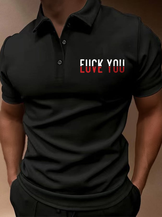 Men's F*ck You Love You Print Short-Sleeve Casual Polo Shirt