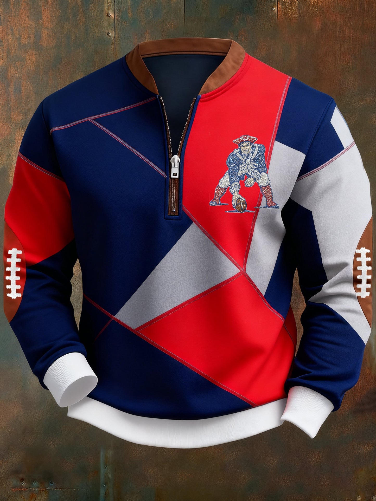 Men's Football Geometric Color Block Print Sweatshirt