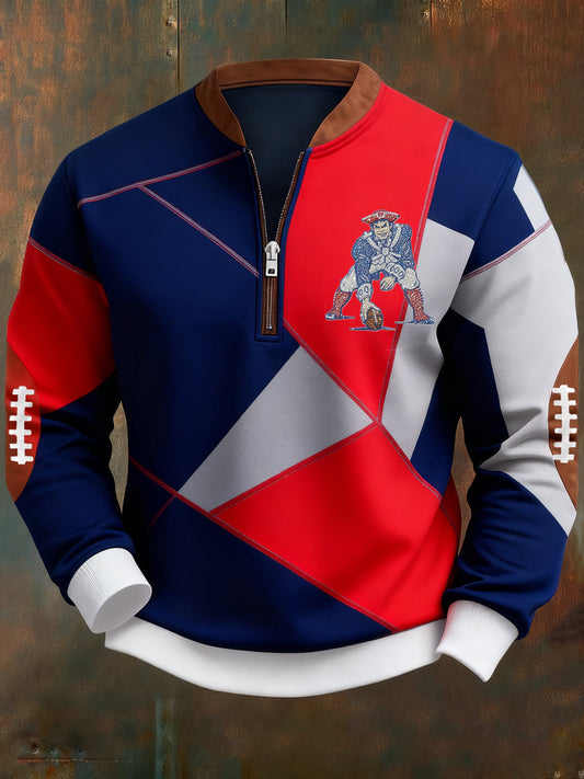 Men's Football Geometric Color Block Print Sweatshirt