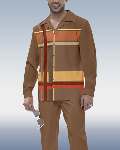 Suitmens Men's Check Long Sleeve Shirt Walking Set 196