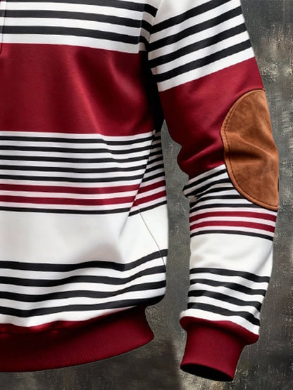 Men's Retro Color Block Print Zipper Sweatshirt