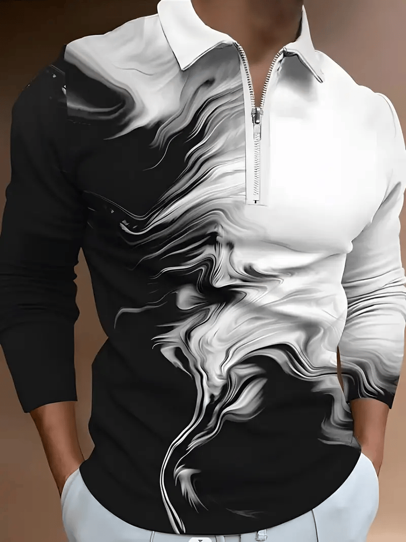 Men's Trendy Business Striped Zipper Polo Shirt