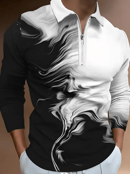 Men's Trendy Business Striped Zipper Polo Shirt