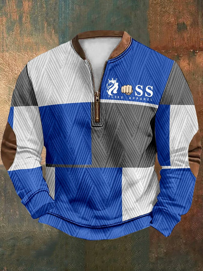 Men's Retro Lettering Design Zipper Neck Knit Sweatshirt