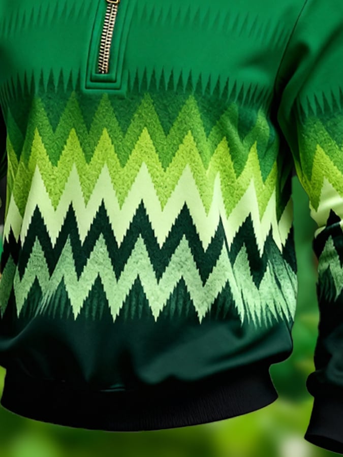 Men's St. Patrick's Day Printed Color-Block Zip-Up Hoodie