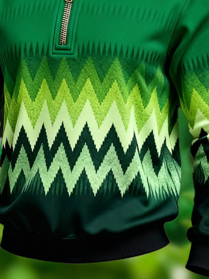 Men's St. Patrick's Day Printed Color-Block Zip-Up Hoodie
