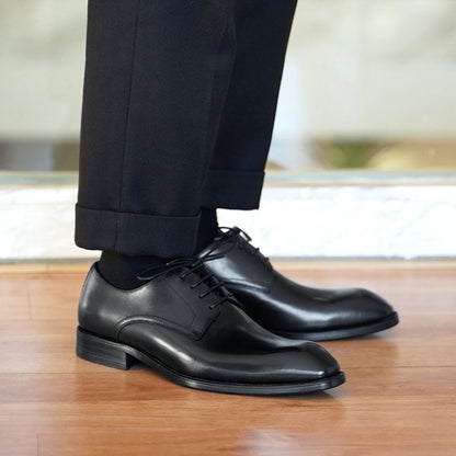Men's Business Casual Faux Wood Grain Old Square Toe Faux Leather Derby Shoes