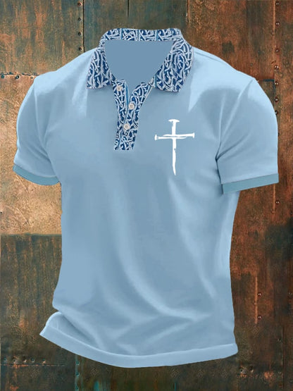 Men's Faith Printed Button Design Polo Shirt