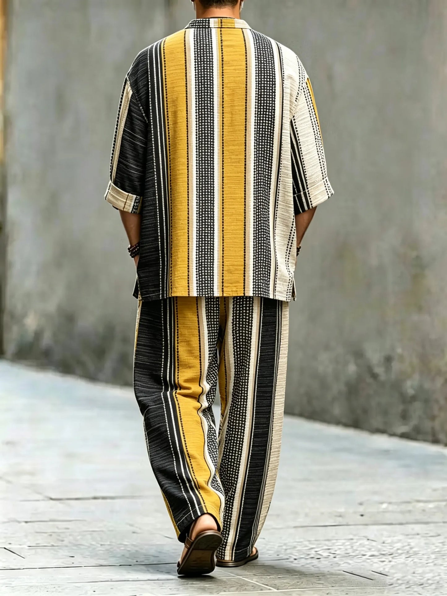 Men's Vintage Abstract Art Printed Cotton Shirt Set (Top & Pants)