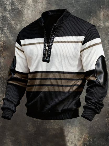 Men's Vintage Color-Block Printed Zip-Up Hoodie