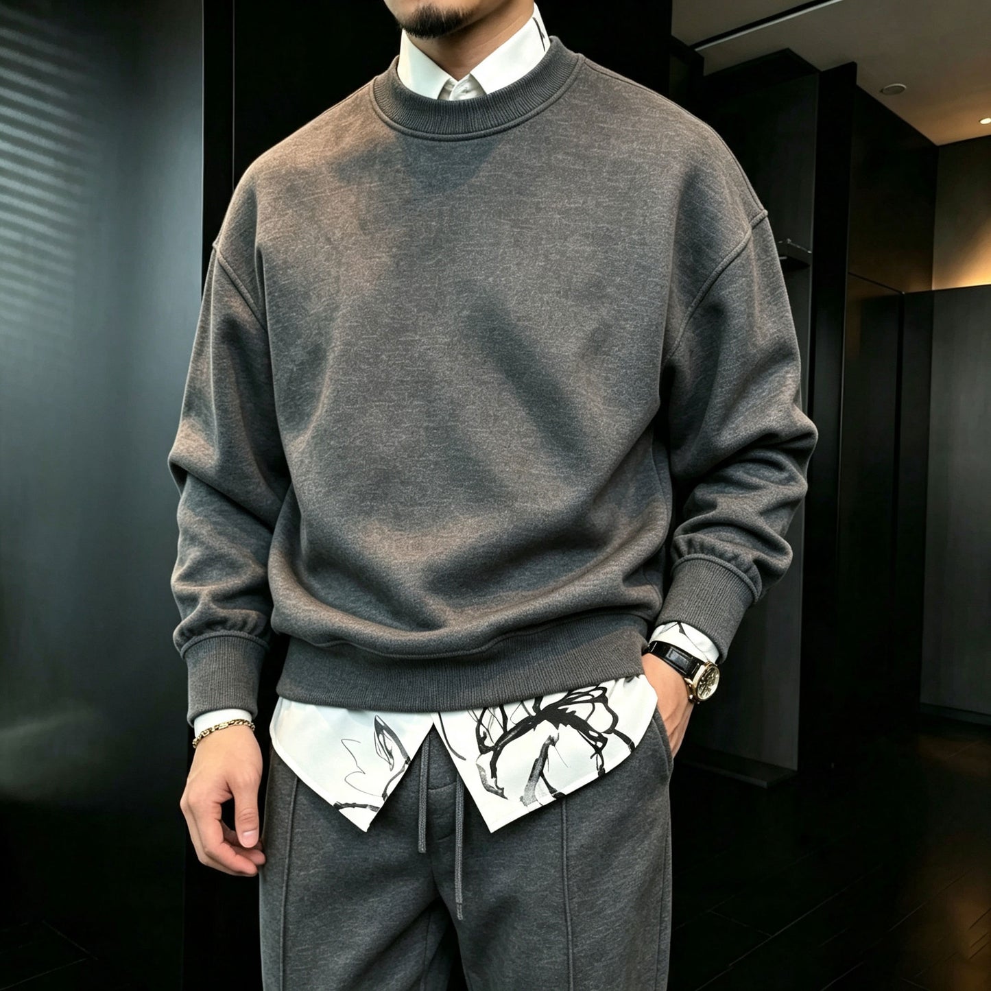 Men's Round-Neck Sweatshirt and Pants Set
