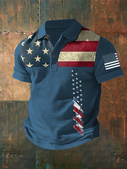 Men's Independence Day Waffle Fabric Short Sleeve Polo Shirt