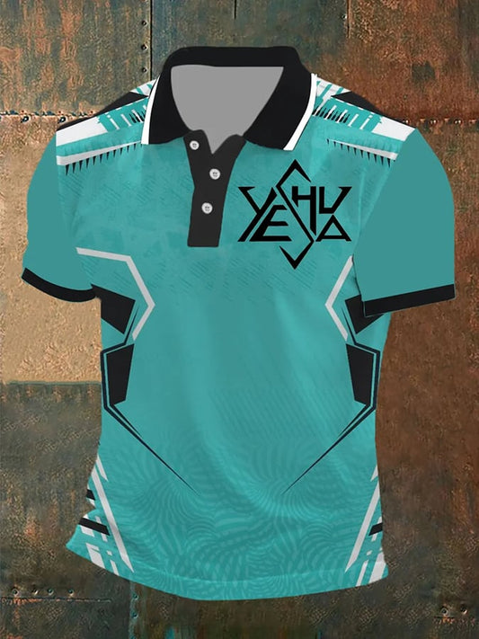 Man's Retro Yeshua Printed Polo Shirt